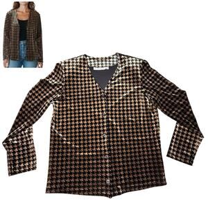 Katherine Stone Velvet Shirt Med Cardigan Jacket Houndstooth Velvet Gold Black